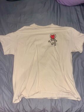 Keith Haring: Tan Short Sleeve Tee with Red Heart Graphic